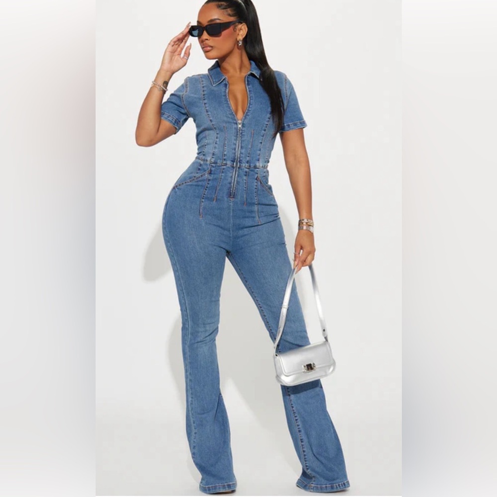 Fashion Nova Blue Denim Overalls
